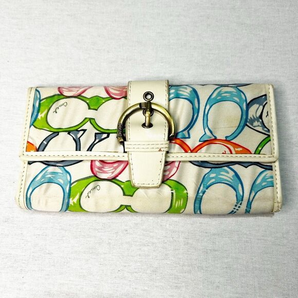Coach Hamptons Scribble multicolor signature C wallet, Y2K, Colorful, Classic - Picture 1 of 4